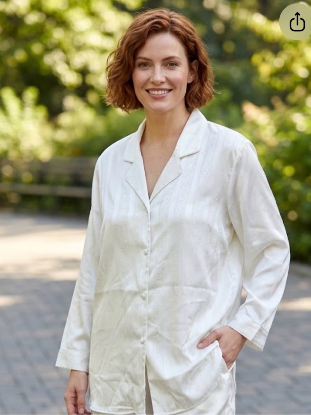 Vintage Cacique NWT Ivory Satin Paisley Jacquard Sleepshirt Pajama Top Large